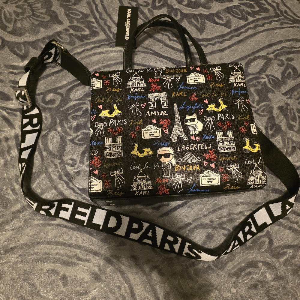 Karl Lagerfeld Black Tote with Colorful Graphics - Picture 2 of 15